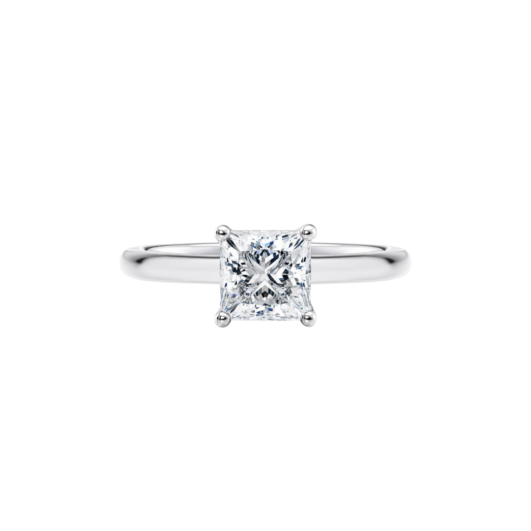 1 Ct. Princess Cut Diamond Ring with Button Claw in 18K White Gold Straight Band
