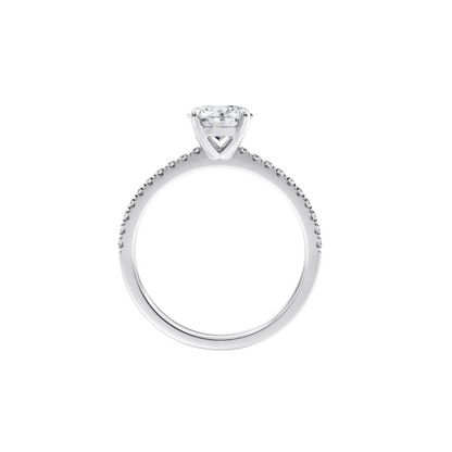 [Round Brilliant Cut] Four-Prong Pavé Ring with Petite Claw in 18K White Gold Setting