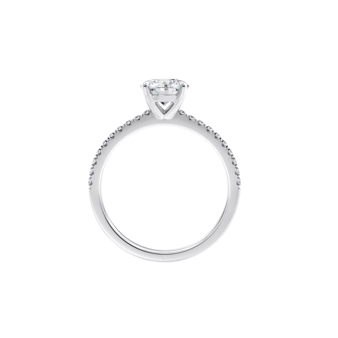 [Round Brilliant Cut] Four-Prong Pavé Ring with Button Claw in 18K White Gold Setting