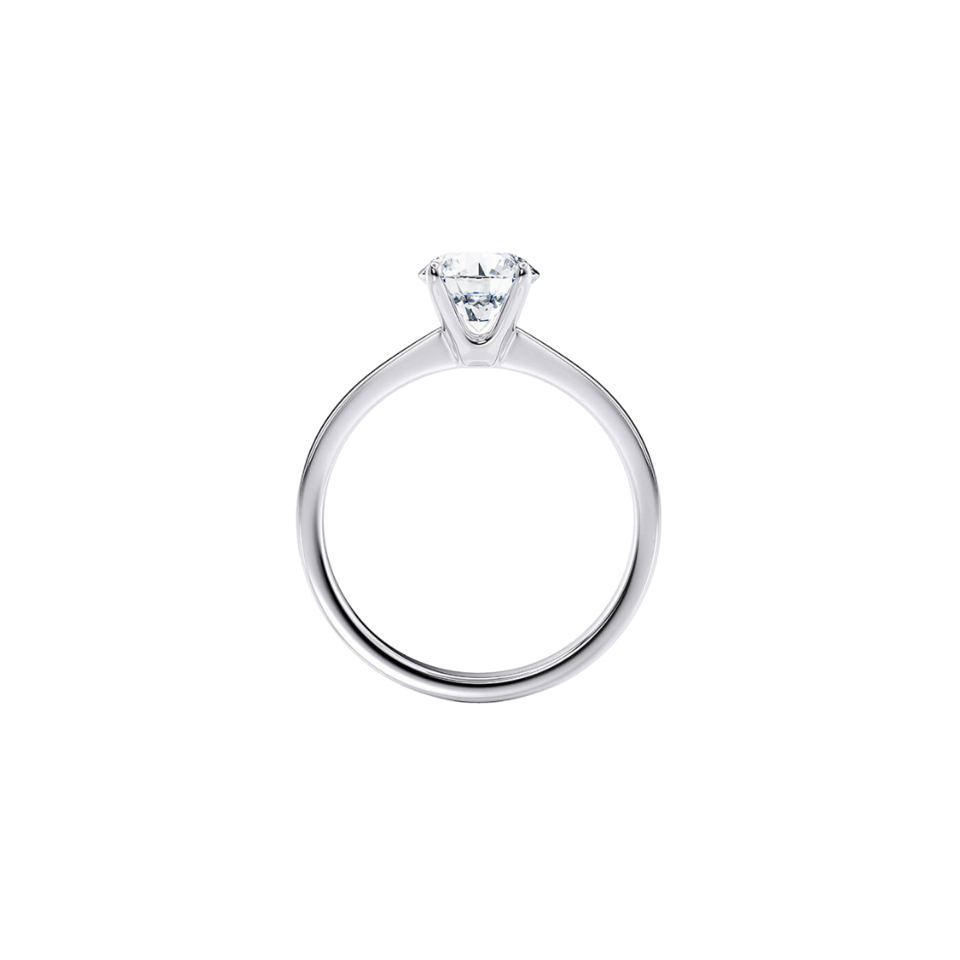 [Round Brilliant Cut] Four-Prong Solitaire Ring with Button Claw in 18K White Gold Tapered Band