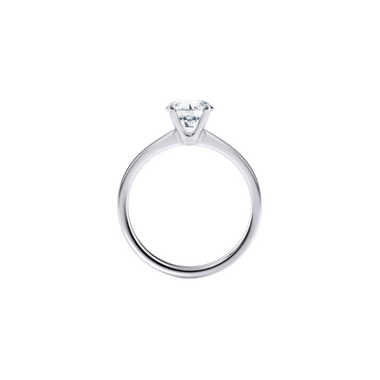 [Round Brilliant Cut] Four-Prong Solitaire Ring with Button Claw in 18K White Gold Tapered Band