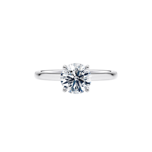 [Round Brilliant Cut] Four-Prong Solitaire Ring with Button Claw in 18K White Gold Straight Band