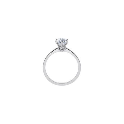 [Round Brilliant Cut] Six-Prong Solitaire Ring with Button Claw in 18K White Gold Tapered Band Setting