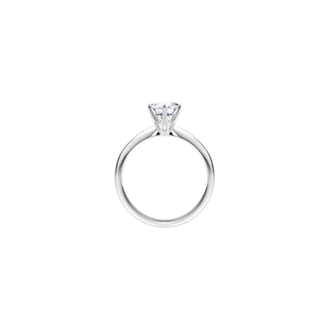 [Round Brilliant Cut] Six-Prong Solitaire Ring with Button Claw in 18K White Gold Straight Band Setting