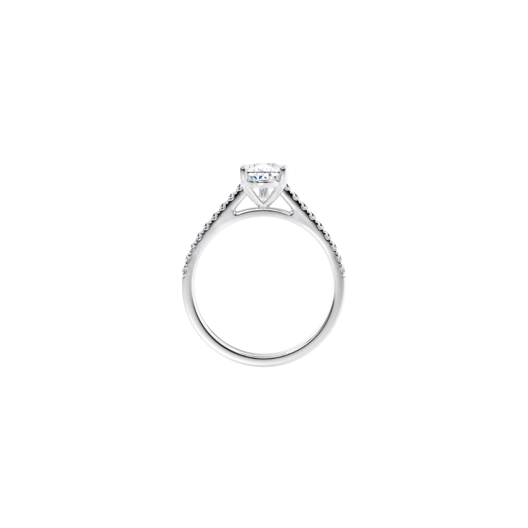 [Oval Brilliant Cut] Pavé Ring with Button Claw in 18K White Gold Setting