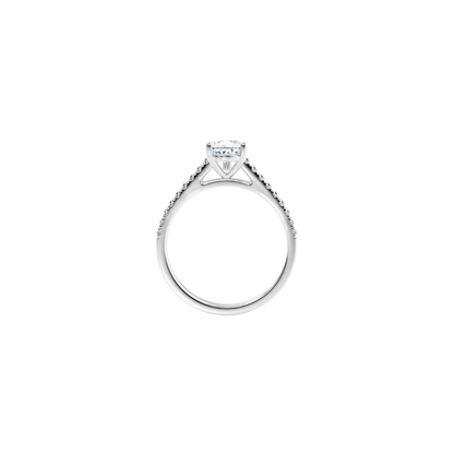 [Oval Brilliant Cut] Pavé Ring with Button Claw in 18K White Gold Setting