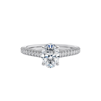 1 Ct. Oval Brilliant Diamond Pavé Ring with Button Claw in 18K White Gold