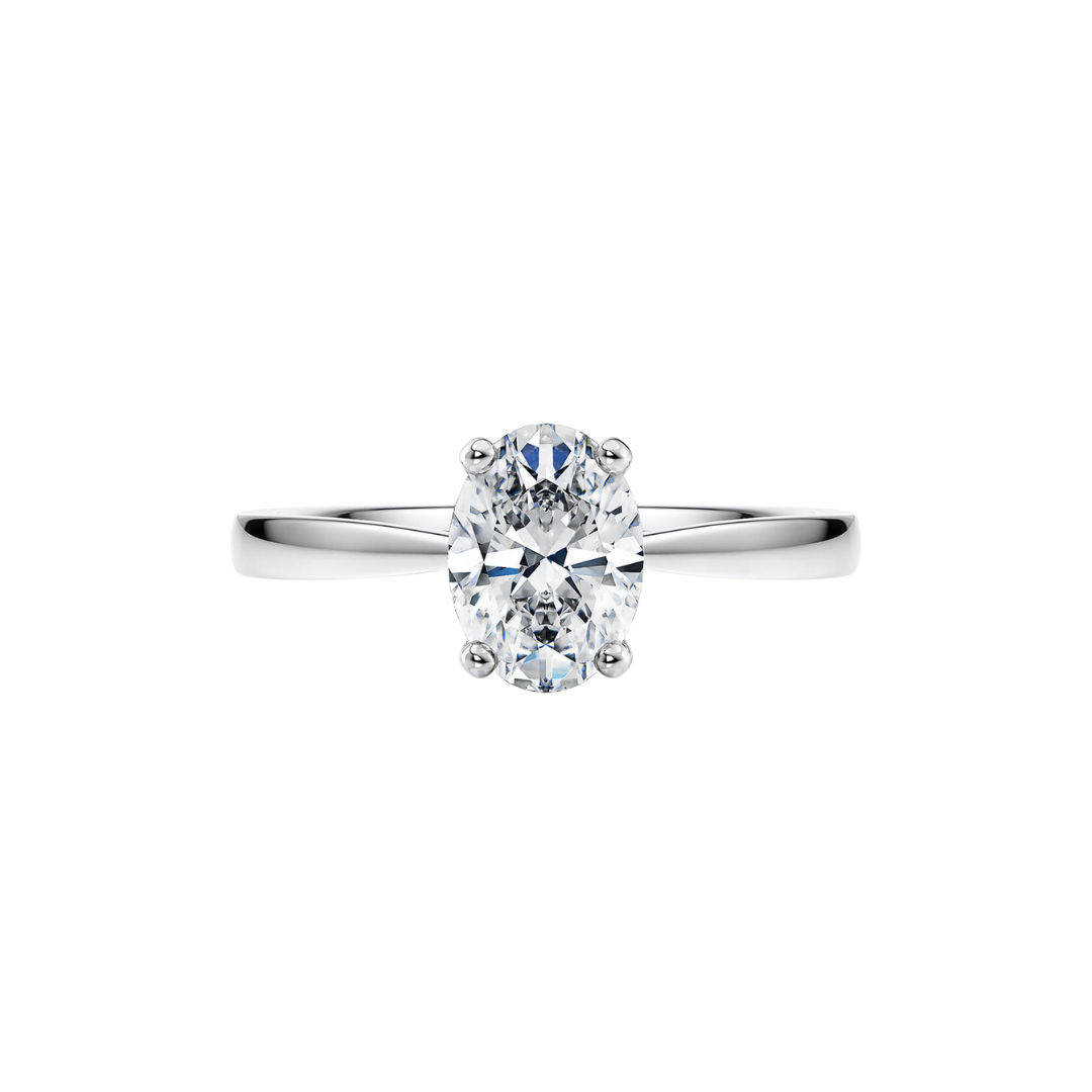 1 Ct. Oval Brilliant Diamond Ring with Button Claw in 18K White Gold Tapered Band