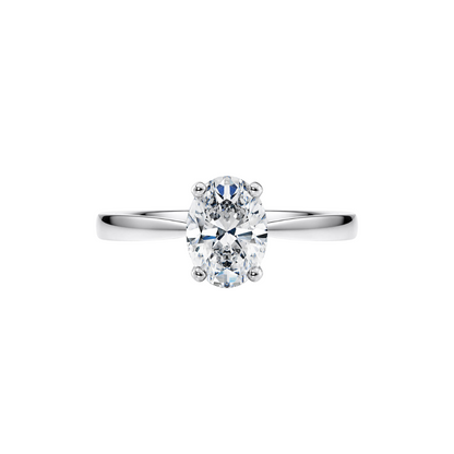 1 Ct. Oval Brilliant Diamond Ring with Button Claw in 18K White Gold Tapered Band