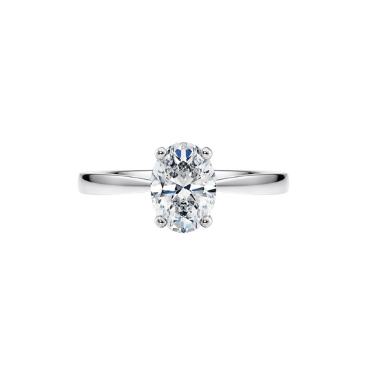 1 Ct. Oval Brilliant Diamond Ring with Button Claw in 18K White Gold Tapered Band