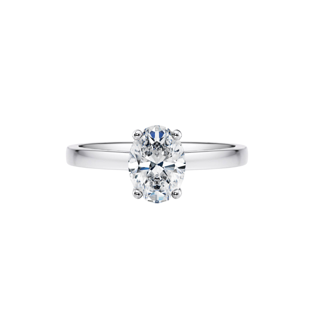 1 Ct. Oval Brilliant Diamond Ring with Button Claw in 18K White Gold Straight Band