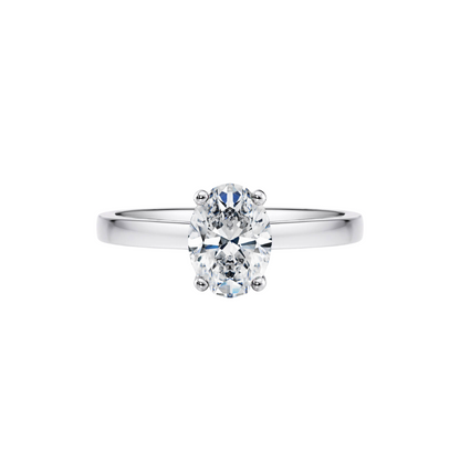 1 Ct. Oval Brilliant Diamond Ring with Button Claw in 18K White Gold Straight Band