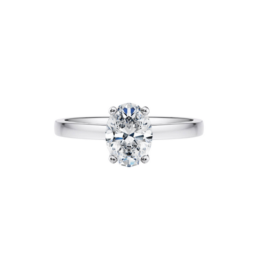 1 Ct. Oval Brilliant Diamond Ring with Button Claw in 18K White Gold Straight Band