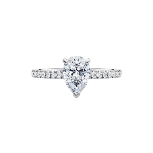 1 Ct. Pear Brilliant Diamond Pavé Ring with Petite Claw in 18K White Gold