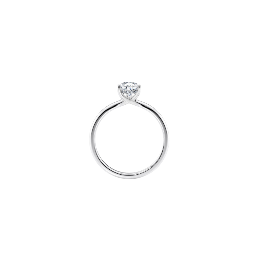 [Pear Brilliant Cut] Button Claw Ring in 18K White Gold Straight Band Setting