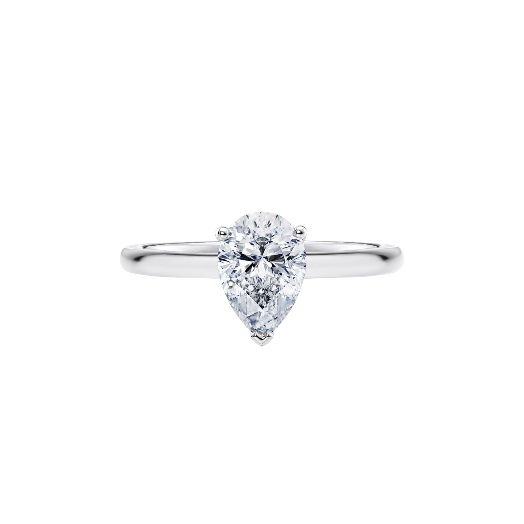 1 Ct. Pear Brilliant Diamond Ring with Button Claw in 18K White Gold Straight Band