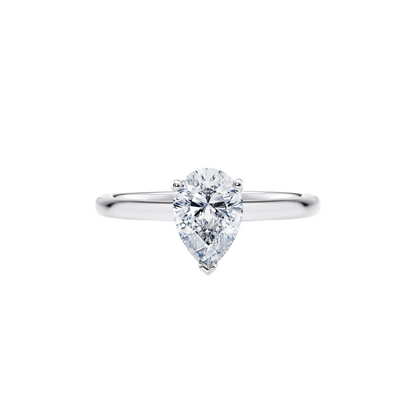 1 Ct. Pear Brilliant Diamond Ring with Button Claw in 18K White Gold Straight Band