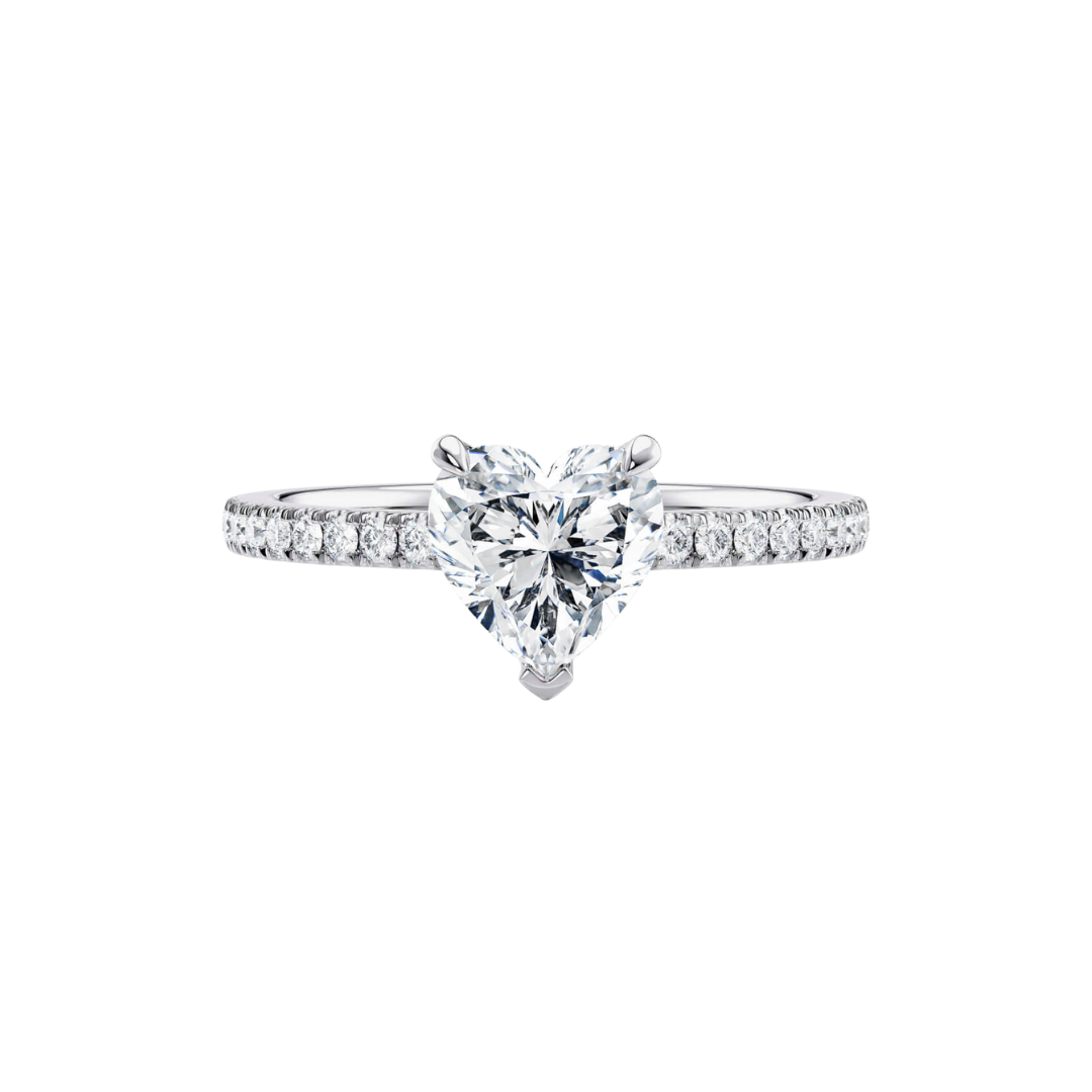 [Heart Brilliant Cut] Pavé Ring with Petite Claw in 18K White Gold Setting