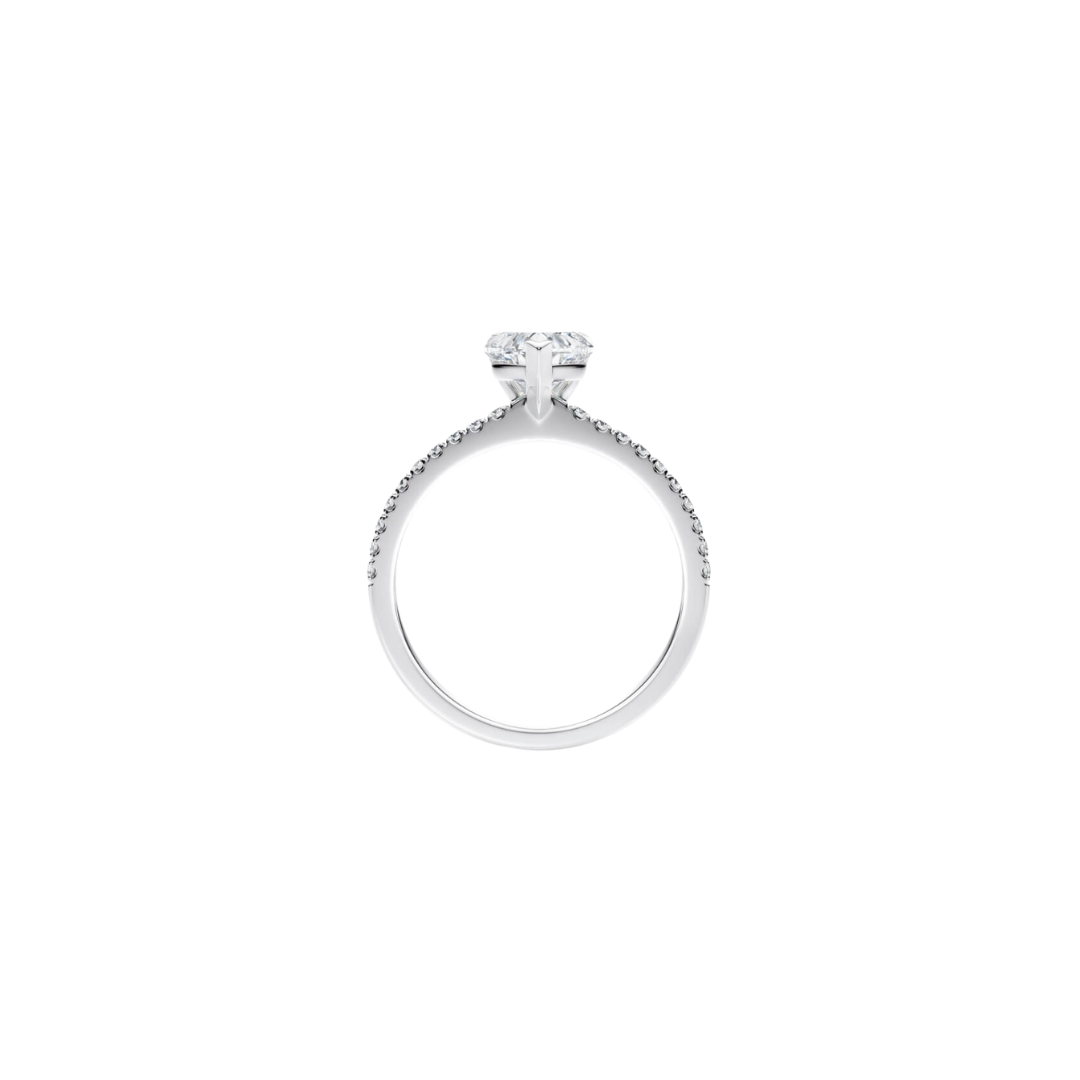 [Heart Brilliant Cut] Pavé Ring with Petite Claw in 18K White Gold Setting