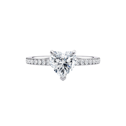 1 Ct. Heart Brilliant Diamond Pavé Ring with Petite Claw in 18K White Gold