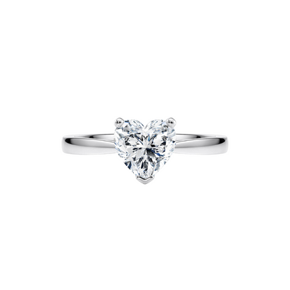 1 Ct. Heart Brilliant Diamond Ring with Button Claw in 18K White Gold Tapered Band