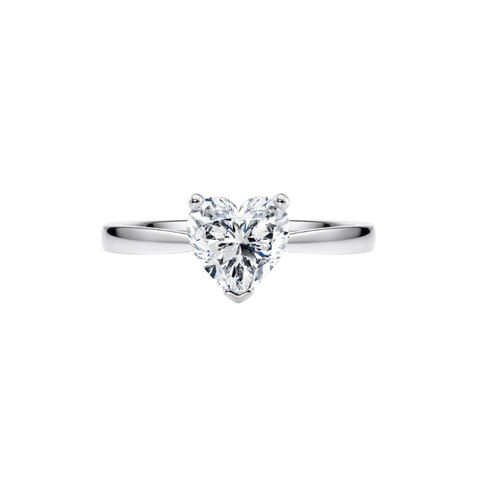 1 Ct. Heart Brilliant Diamond Ring with Button Claw in 18K White Gold Tapered Band