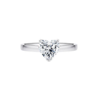 1 Ct. Heart Brilliant Diamond Ring with Button Claw in 18K White Gold Straight Band