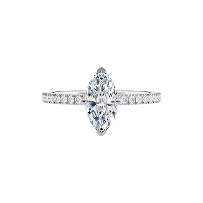 [Marquise Brilliant Cut] Pavé Ring with Petite Claw in 18K White Gold Setting