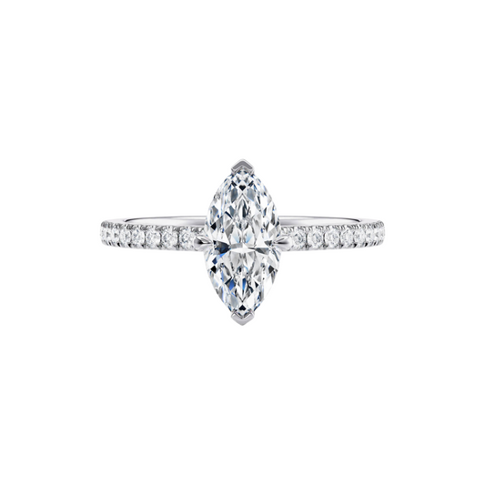 [Marquise Brilliant Cut] Pavé Ring with Petite Claw in 18K White Gold Setting