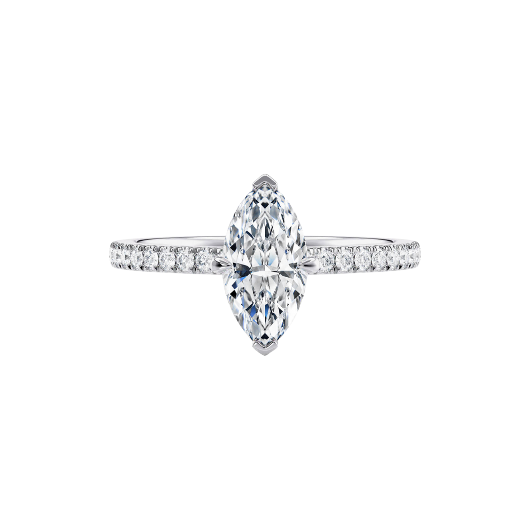 1 Ct. Marquise Brilliant Diamond Pavé Ring with Petite Claw in 18K White Gold