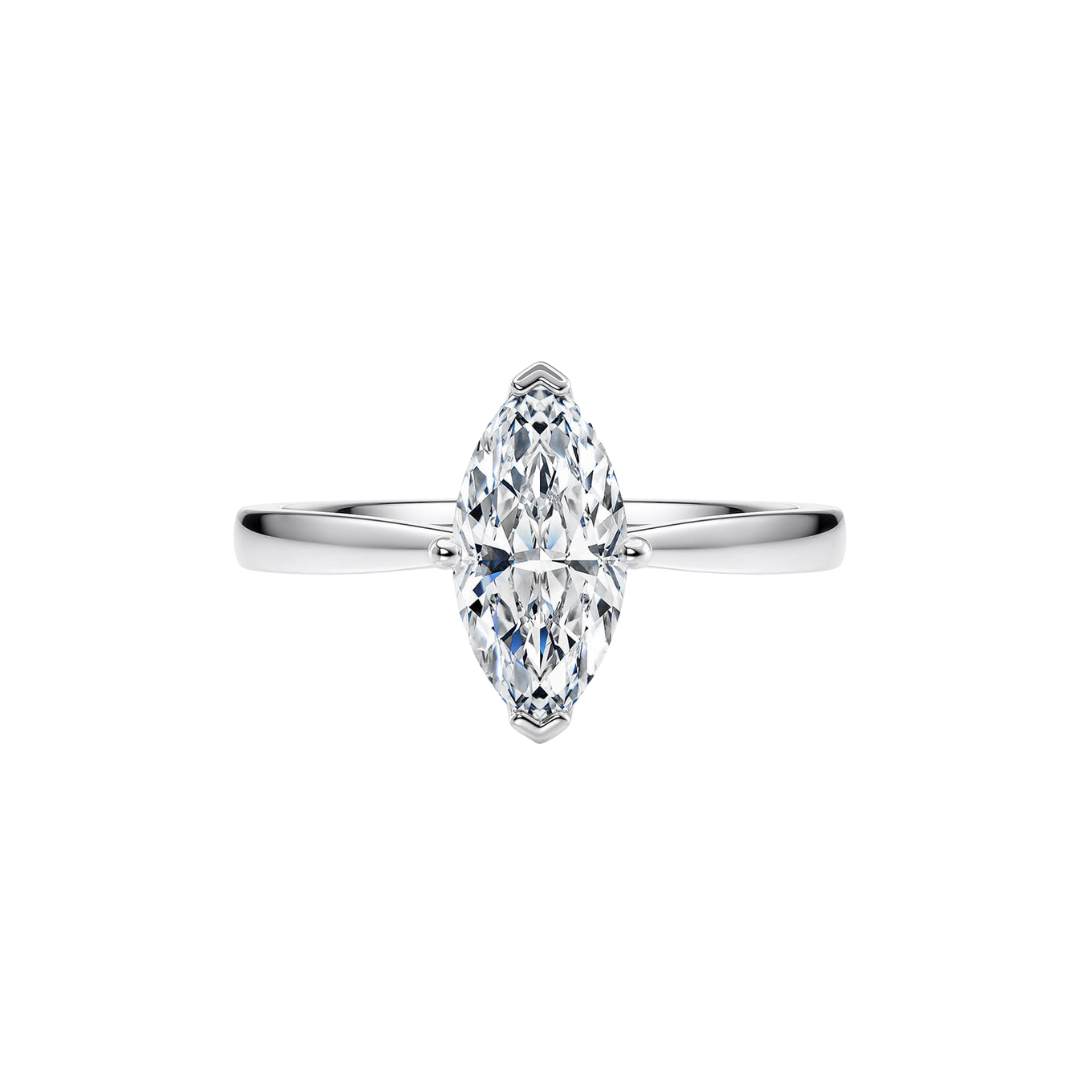 1 Ct. Marquise Brilliant Diamond Ring with Button Claw in 18K White Gold Tapered Band