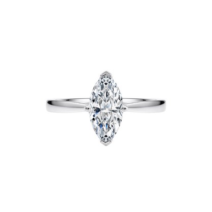 1 Ct. Marquise Brilliant Diamond Ring with Button Claw in 18K White Gold Tapered Band