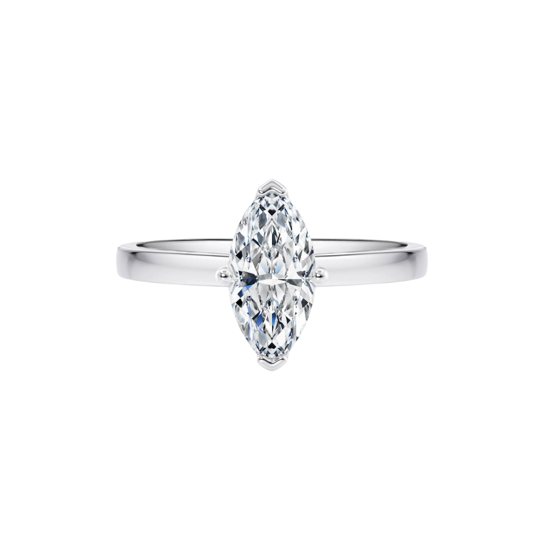 1 Ct. Marquise Brilliant Diamond Ring with Button Claw in 18K White Gold Straight Band