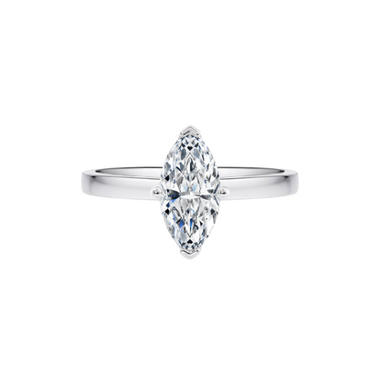 1 Ct. Marquise Brilliant Diamond Ring with Button Claw in 18K White Gold Straight Band