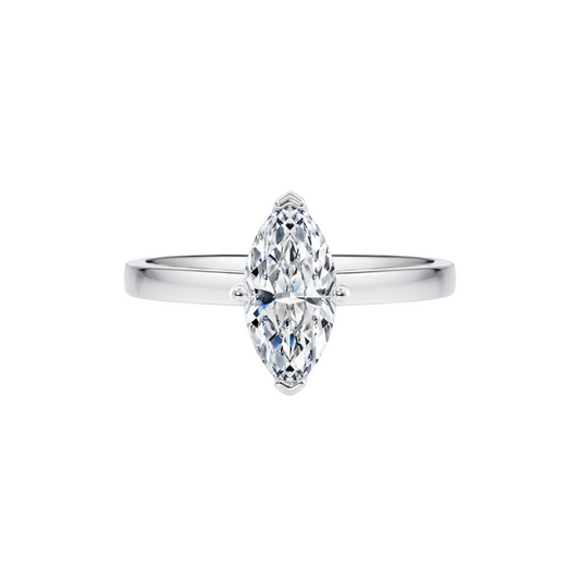 1 Ct. Marquise Brilliant Diamond Ring with Button Claw in 18K White Gold Straight Band