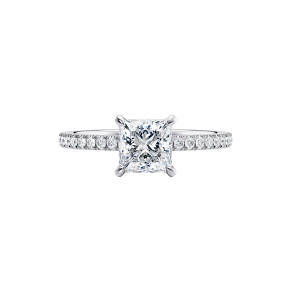 [Princess Brilliant Cut] Pavé Ring with Petite Claw in 18K White Gold Setting