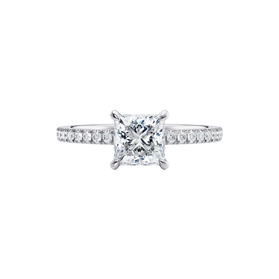 1 Ct. Princess Cut Diamond Pavé Ring with Petite Claw in 18K White Gold