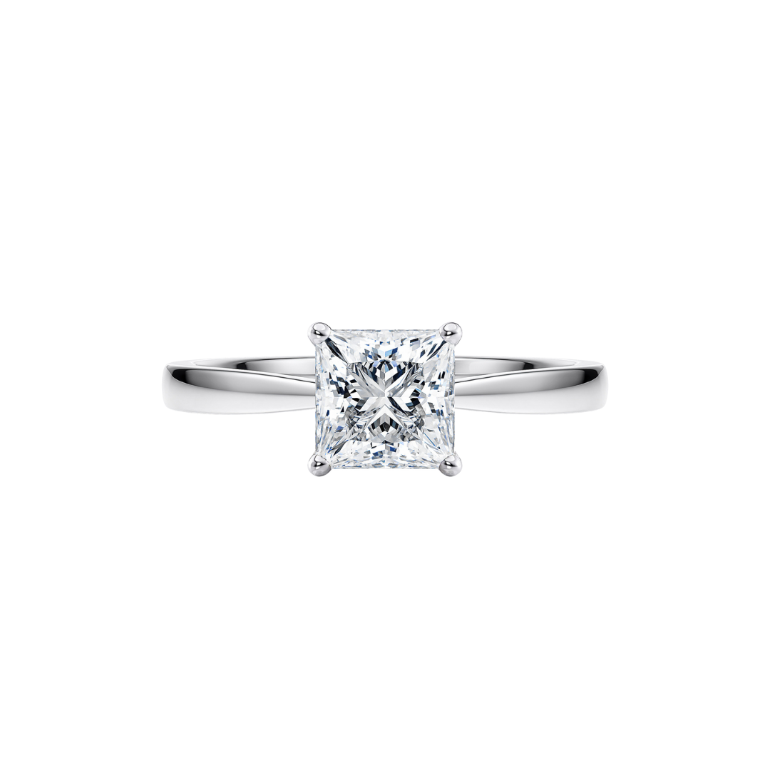 1 Ct. Princess Cut Diamond Ring with Button Claw in 18K White Gold Tapered Band