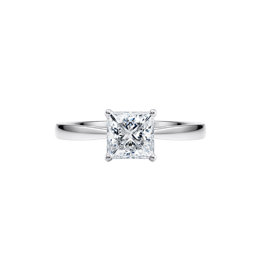 1 Ct. Princess Cut Diamond Ring with Button Claw in 18K White Gold Tapered Band