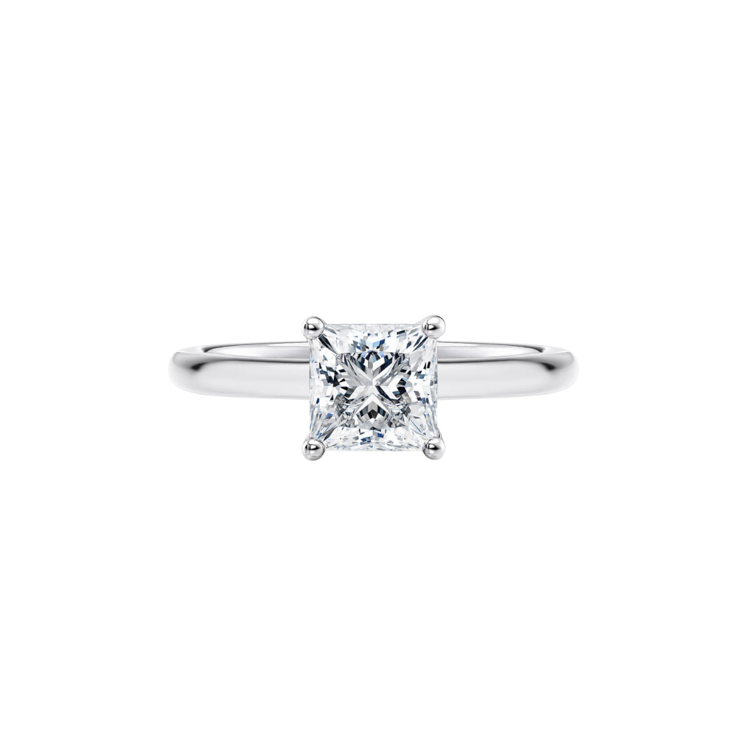 [Princess Brilliant Cut] Button Claw Ring in 18K White Gold Straight Band Setting