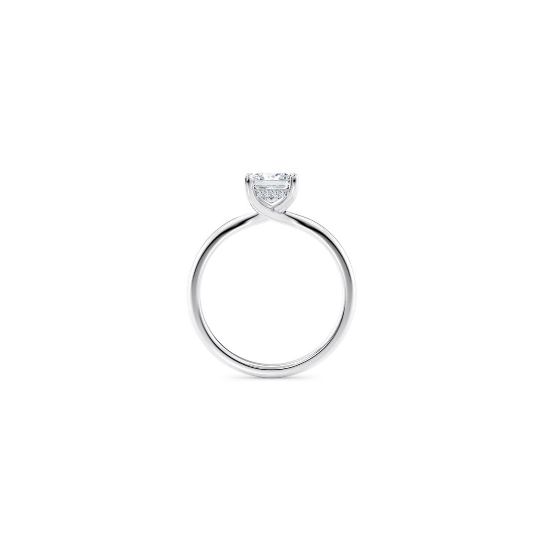 [Princess Brilliant Cut] Button Claw Ring in 18K White Gold Straight Band Setting