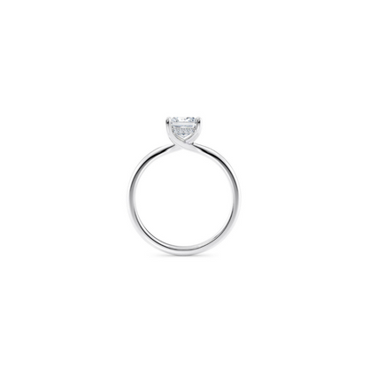 [Princess Brilliant Cut] Button Claw Ring in 18K White Gold Straight Band Setting