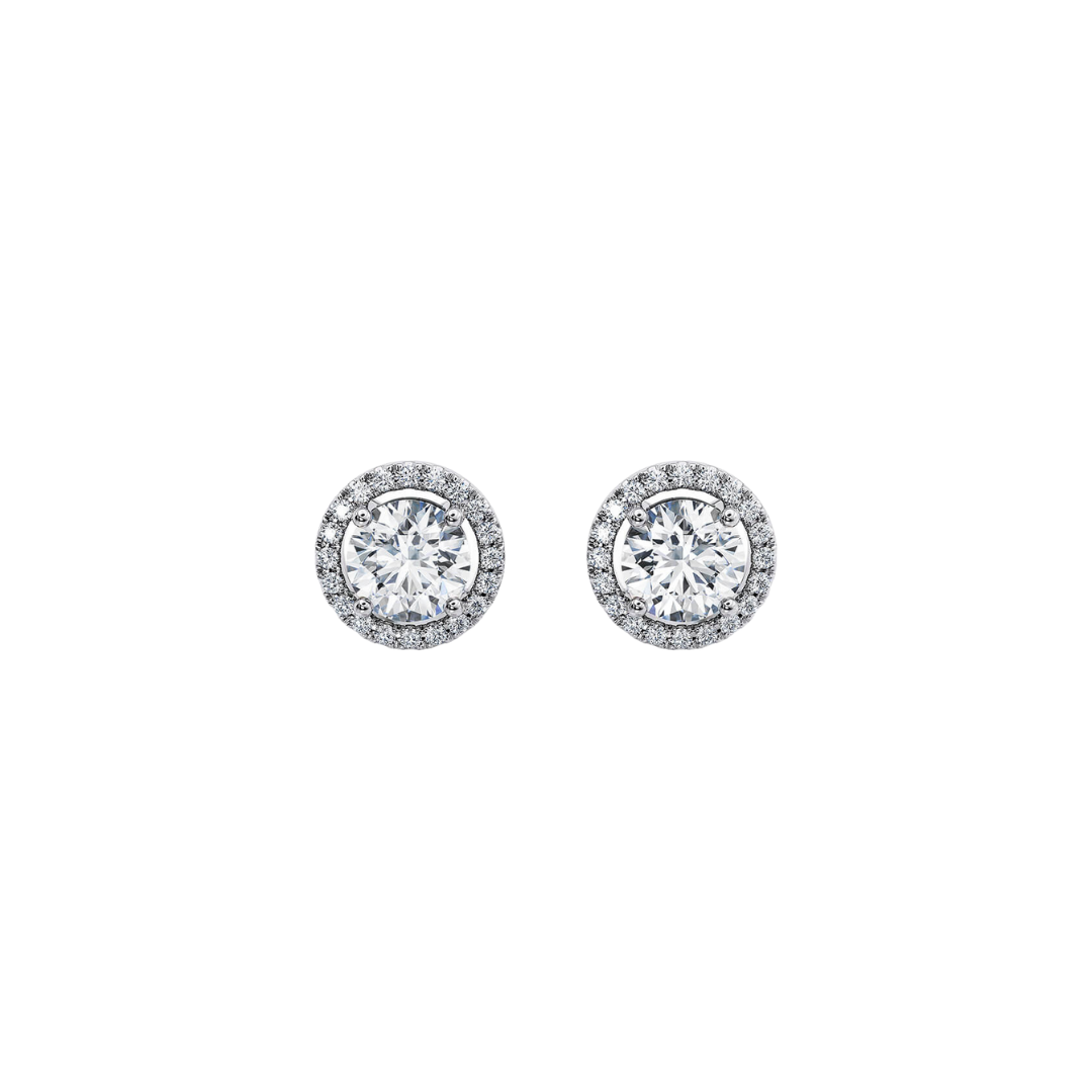 1 Ct. Halo Round Cut Diamond Earrings in 18K White Gold