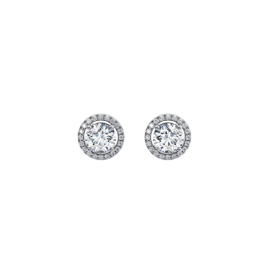 1 Ct. Halo Round Cut Diamond Earrings in 18K White Gold