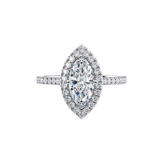 [Marquise Brilliant Cut] Halo Half Pavé Ring in 18K White Gold Setting