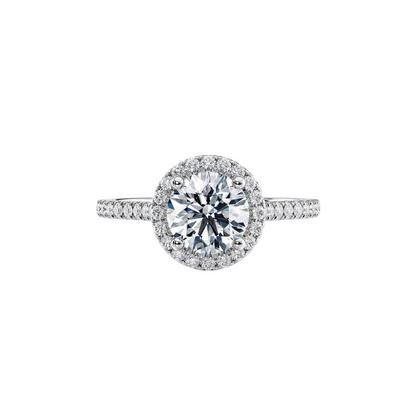 1 Ct. Halo Round Brilliant Diamond Half Pavé Ring in 18K White Gold Setting