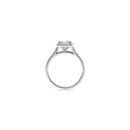 [Princess Brilliant Cut] Halo Half Pavé Ring in 18K White Gold Setting