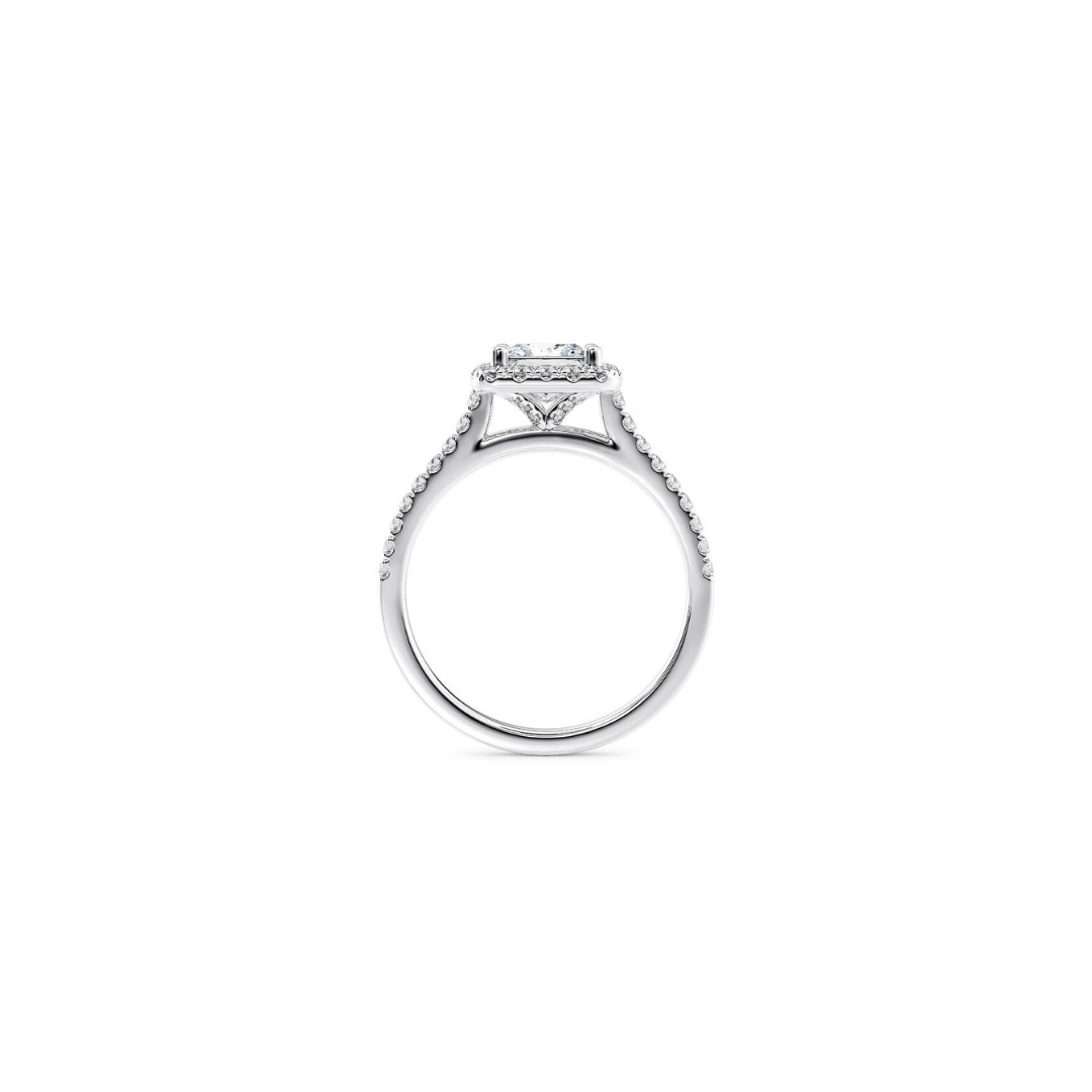 1 Ct. Halo Princess Brilliant Diamond Half Pavé Ring in 18K White Gold Setting