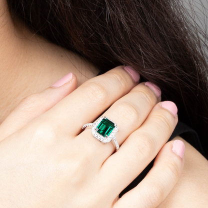 4.5 Ct. Lab-Grown Emerald in 18K White Gold Halo Setting