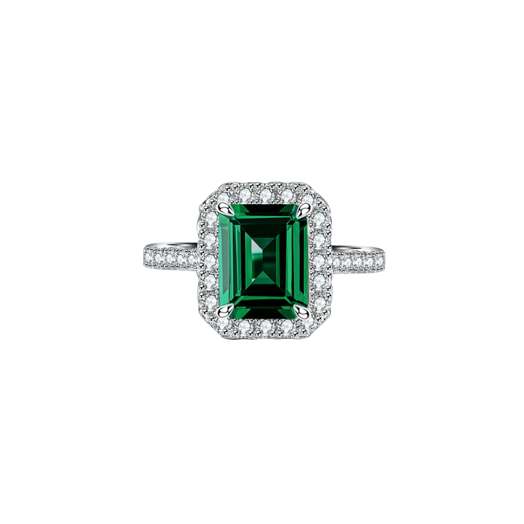 [Emerald Cut Gemstone] 18K White Gold Astrid Halo Setting